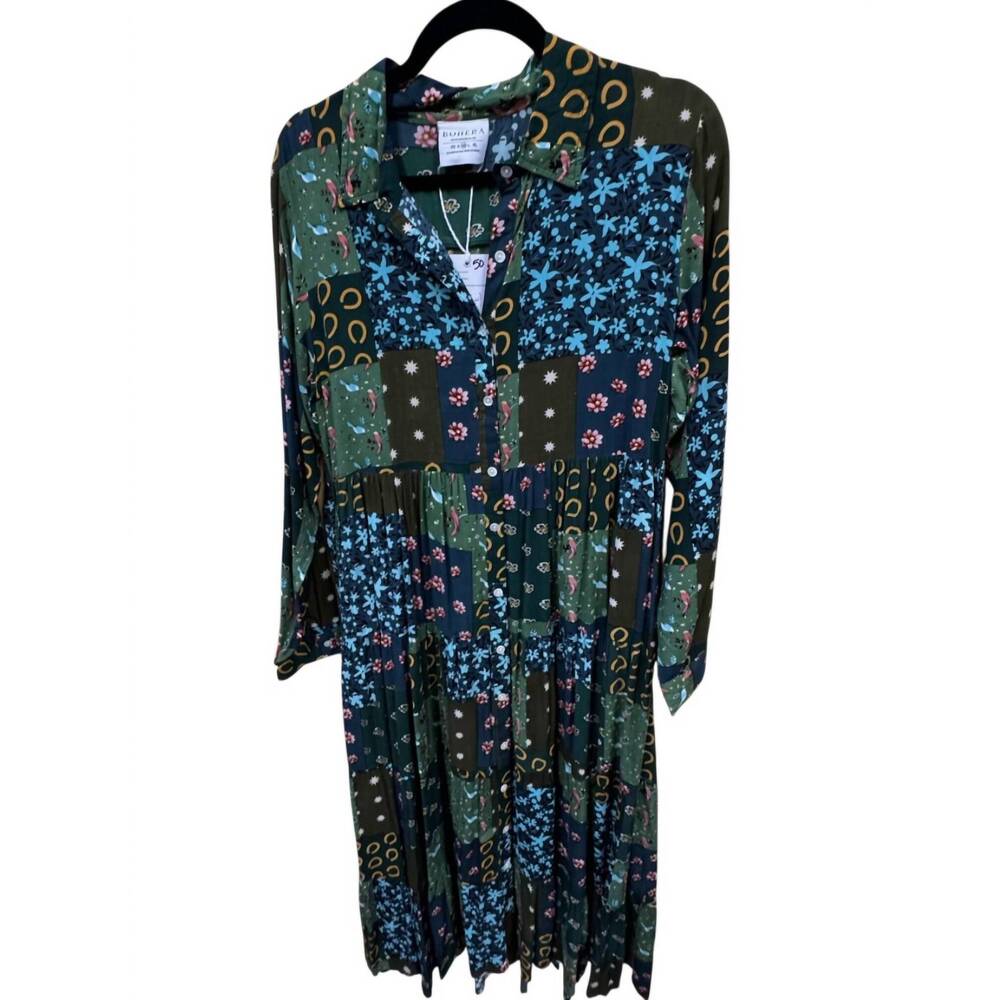 NEW MYRA women's long patchwork dress in multi print